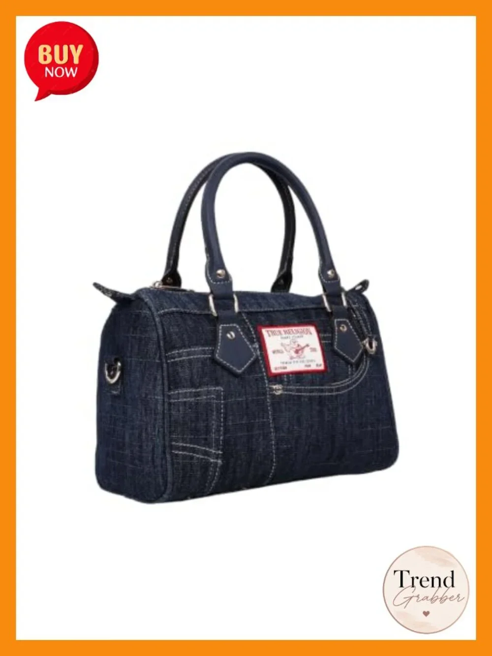 Denim Satchel with Top Handles & Crossbody Strap